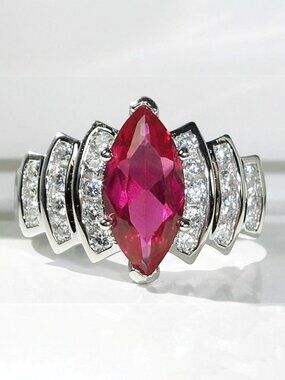 925 STERLING SILVER Marquise Cut Simulated Ruby CZ Stair Step Ring